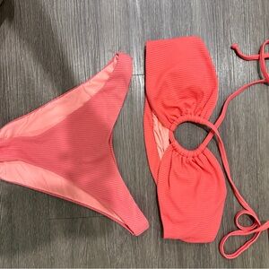 Dippin Daises Coral Ribbed Bikini Set